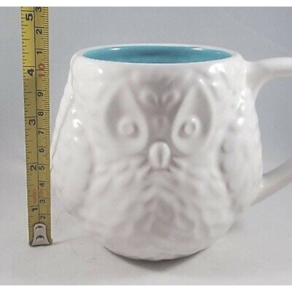 Homestead International - White & Aqua - Owl Coffee Mug Tea Cup Embossed  Owl - Picture 6 of 7